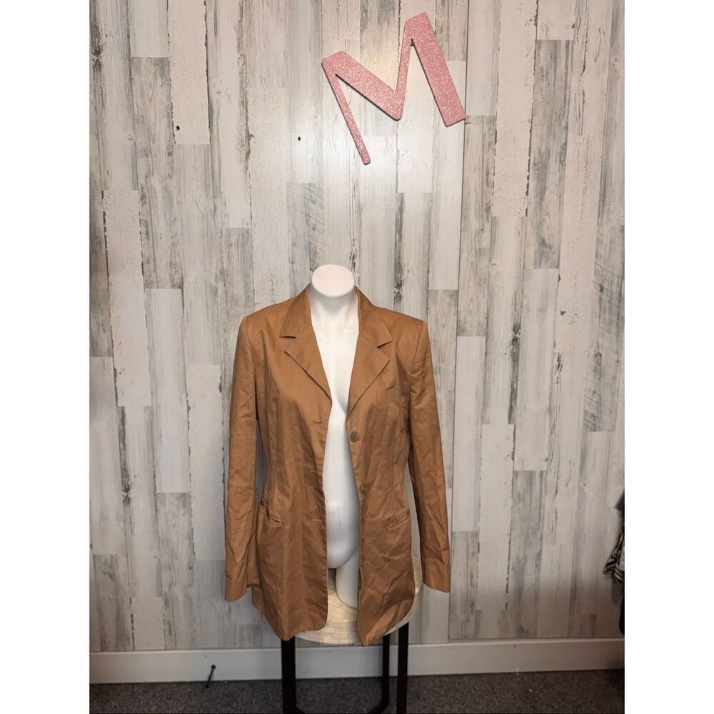 Casual Corner Women’s Longline Blazer Tan Size 10 – 100% Cotton Shell